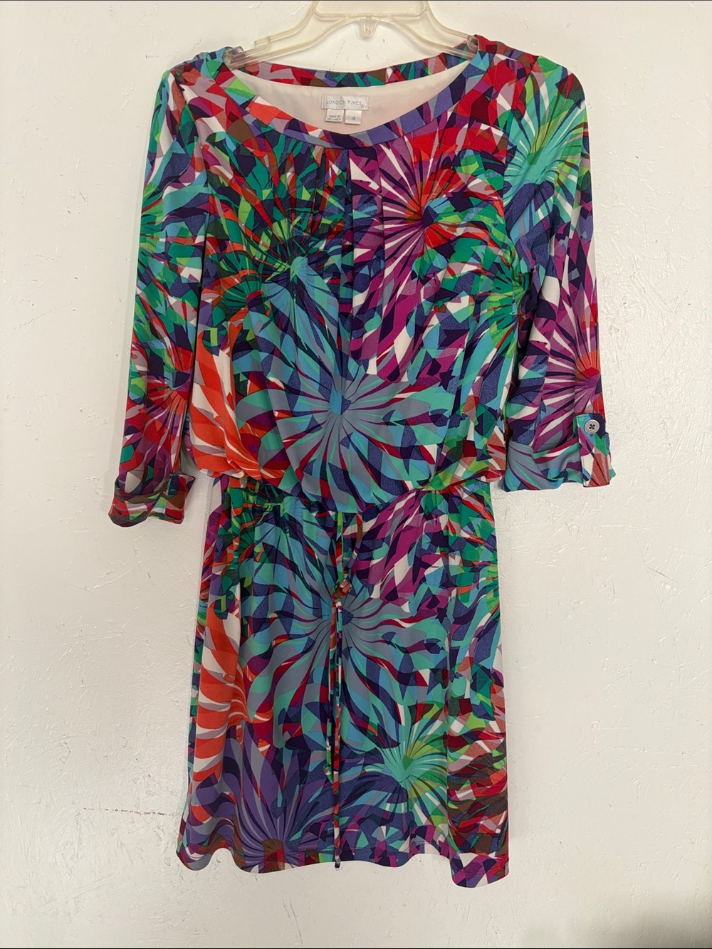 London Times Multicolor Floral-Abstract Long Sleeve Dress